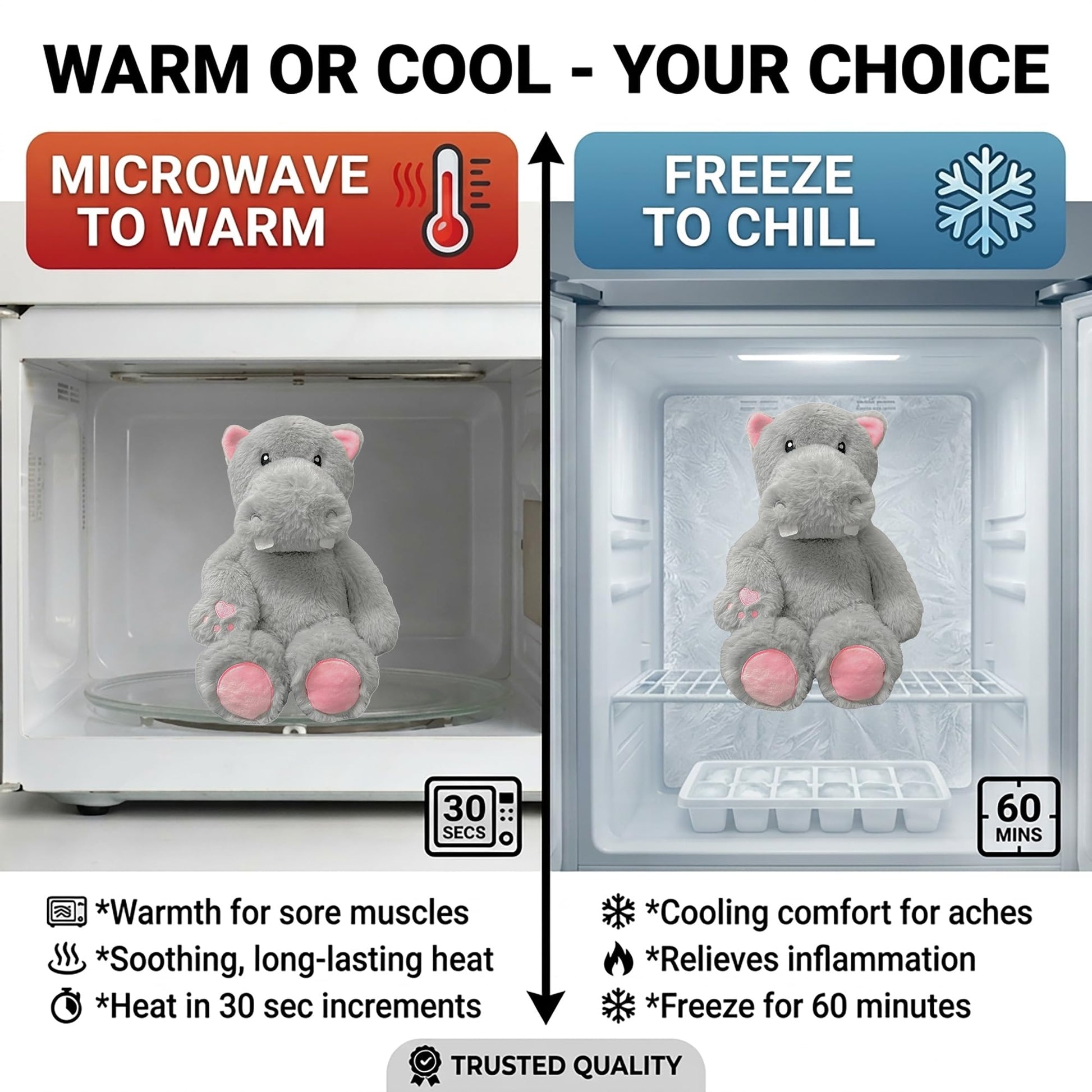 Hippo - Microwavable & Weighted Plush Stuffed Animal - Heated Plushie for Warmth - Cute, Soft, Cozy Toy for Adults & Children (Boys, Girls