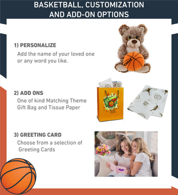 DolliBu Sitting Brown Bear Stuffed Animal with Basketball Plush - Soft Plush Huggable Bear, Adorable Playtime Plush Toy, Cute Wildlife Gift for Kids