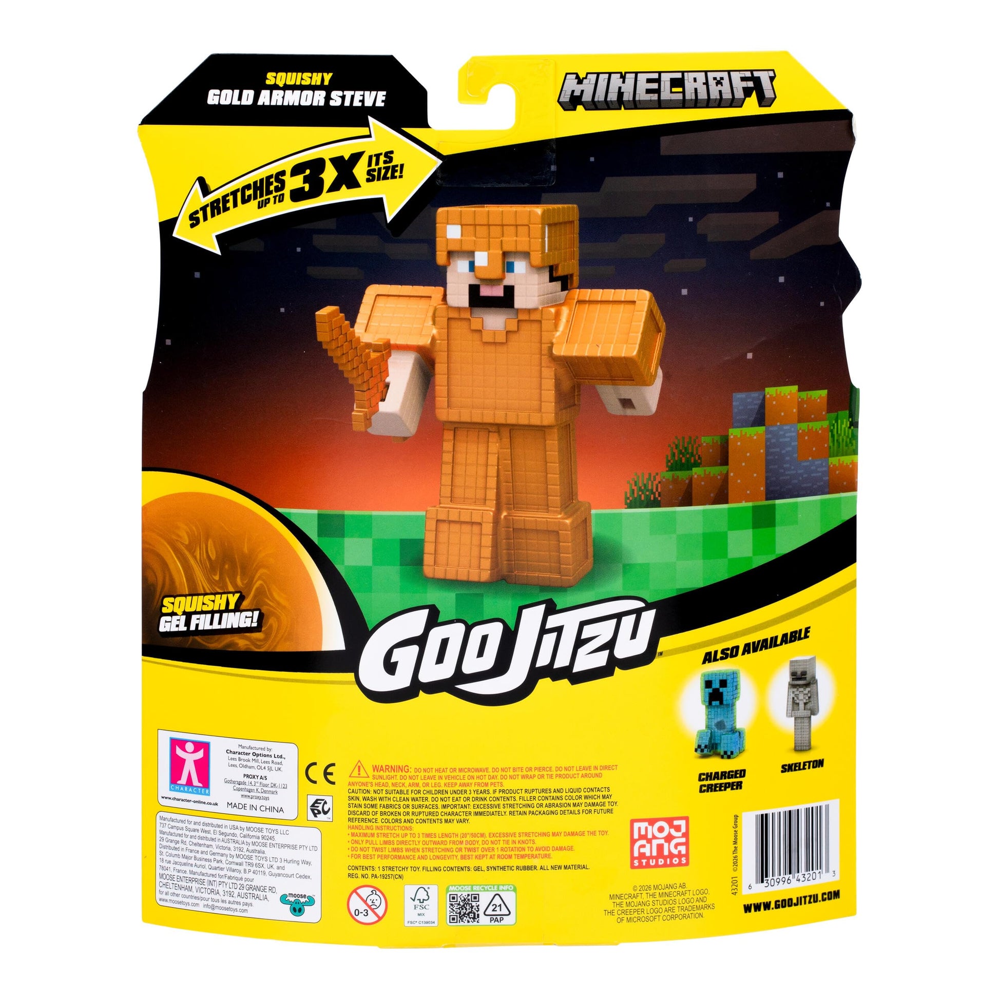 Goo JIT Zu Minecraft Stretchy Figures, Creeper, Skeleton, Gold Armor Steve