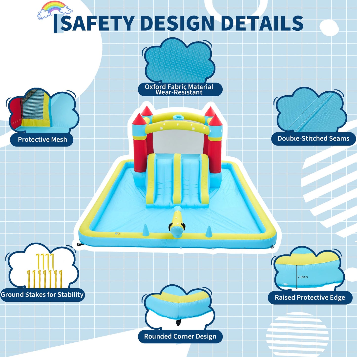 Inflatable Bounce House Water Slide, 7-in-1 Double Slide Bouncy Castle with 350W Blower, Kids Outdoor Backyard Play Center with Jumping Area, Water