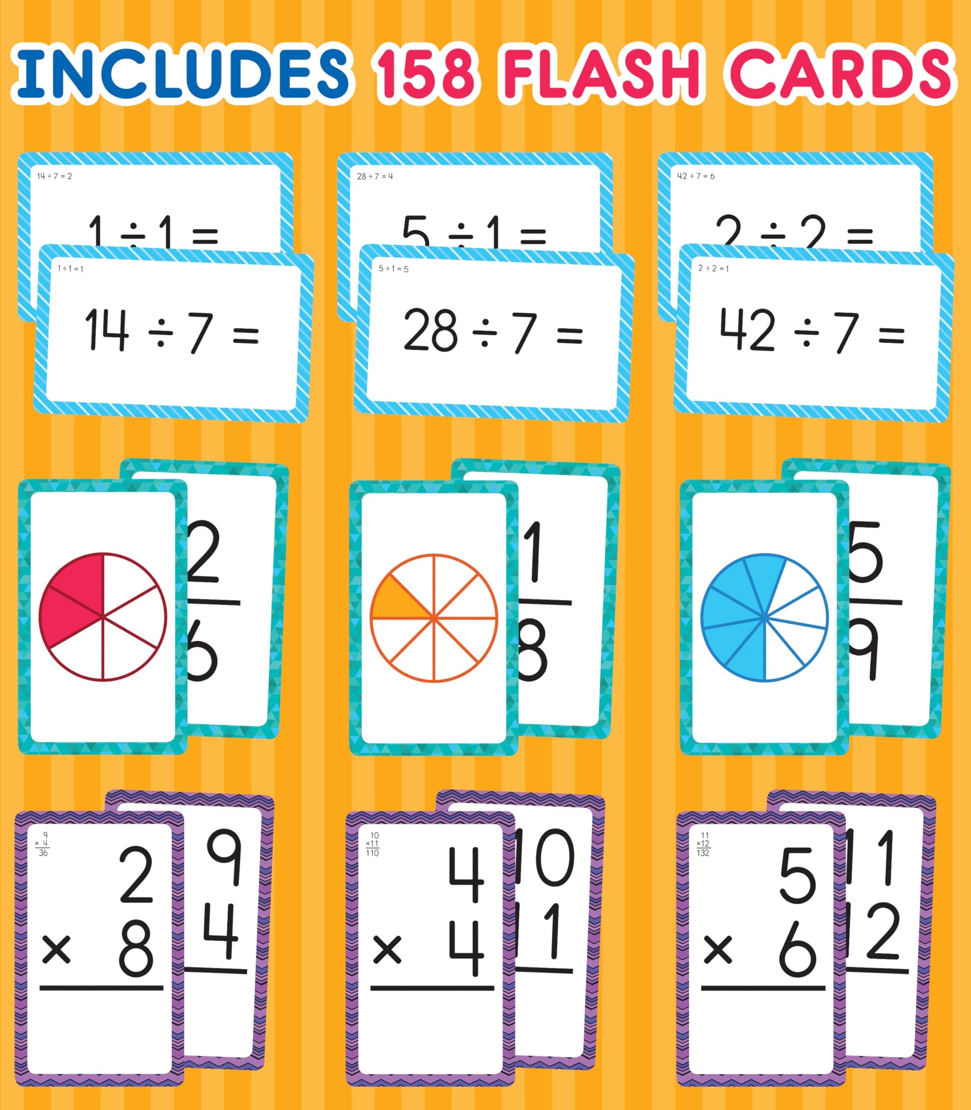 Carson Dellosa 3-Pack Math Flash Cards, Ages 8-12, Multiplication