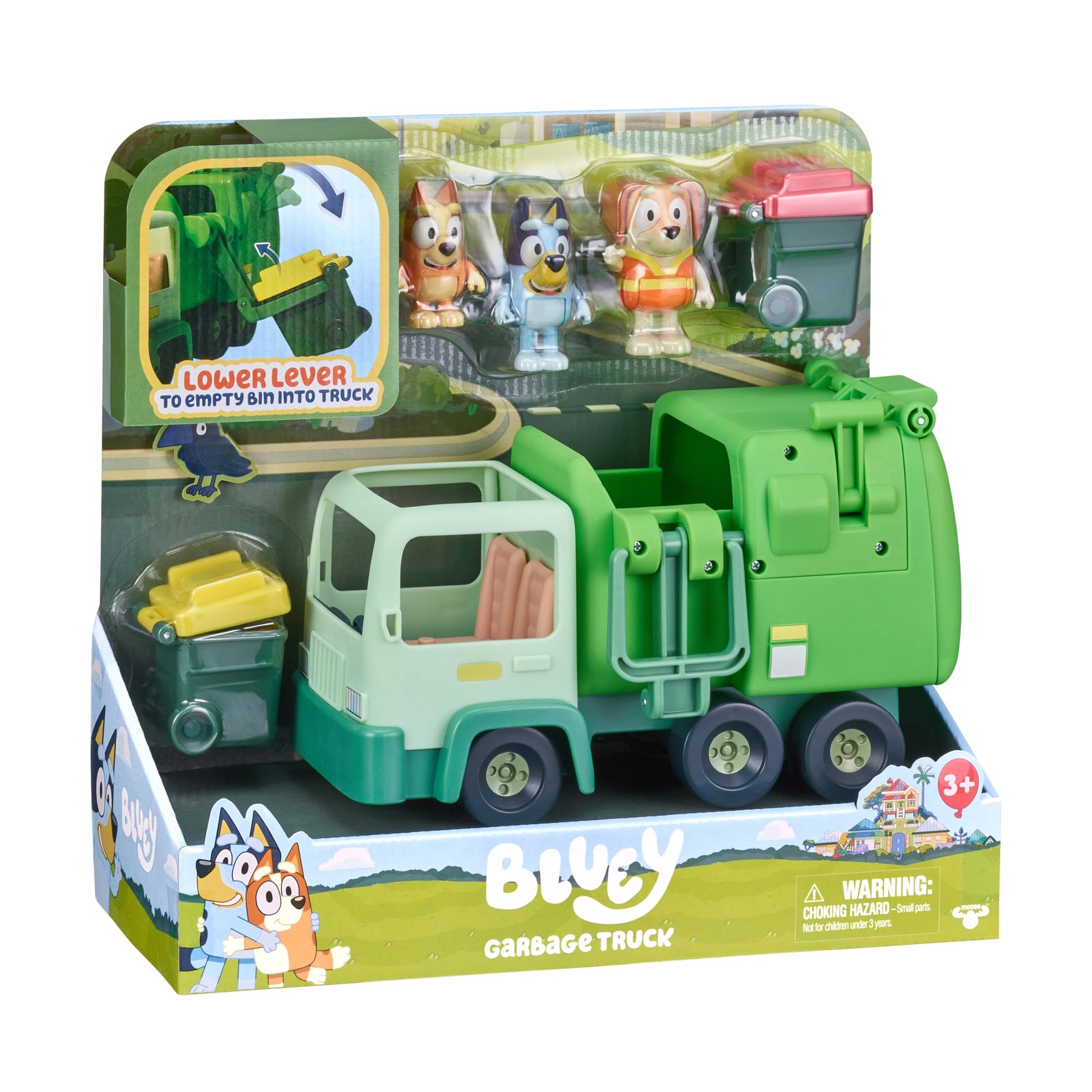 Bluey Garbage Truck Playset, Bingo & Bin Man Figures, Interactive Lever