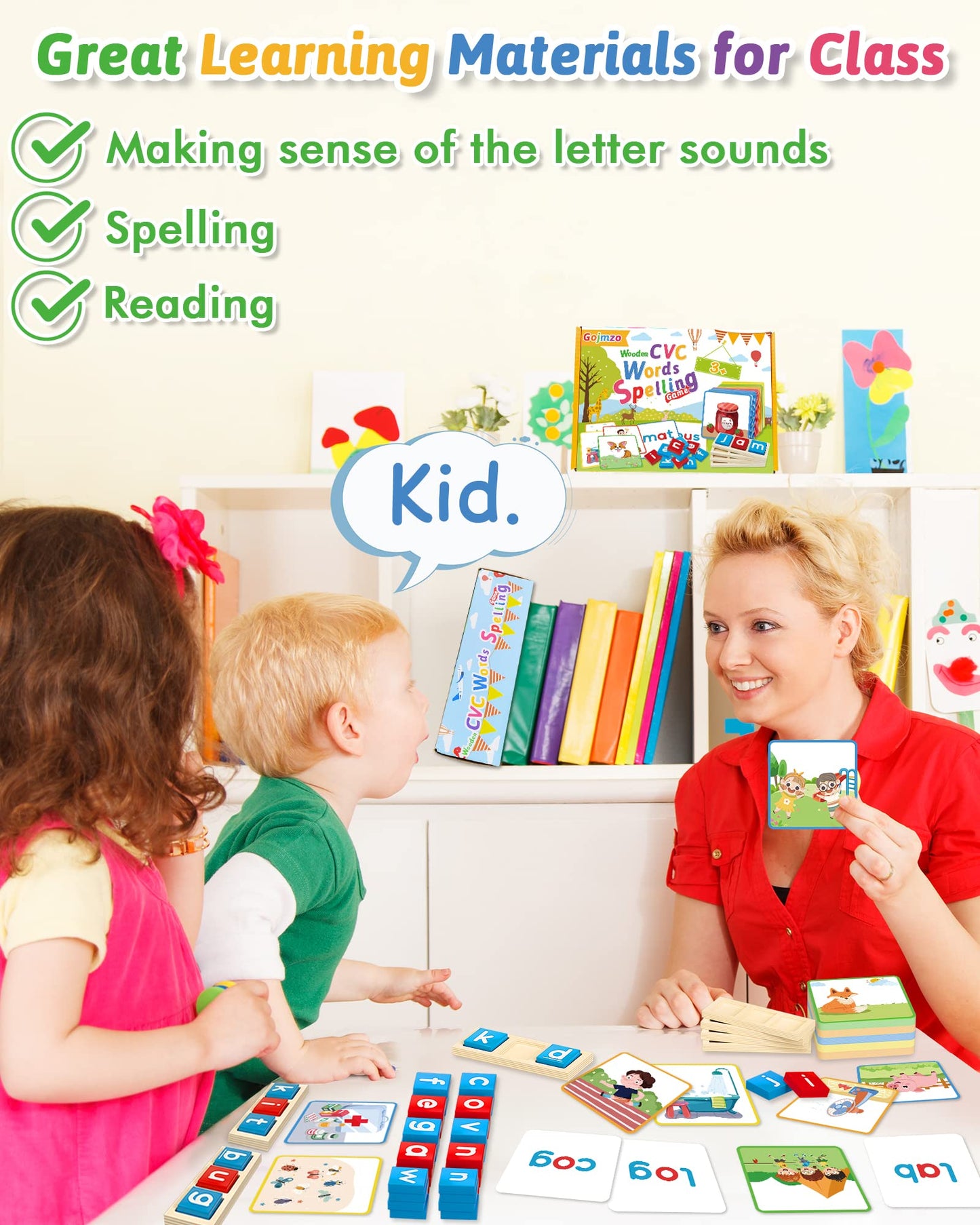 Wooden CVC Word Spelling Games, Montessori Educational Learning Toys Gifts