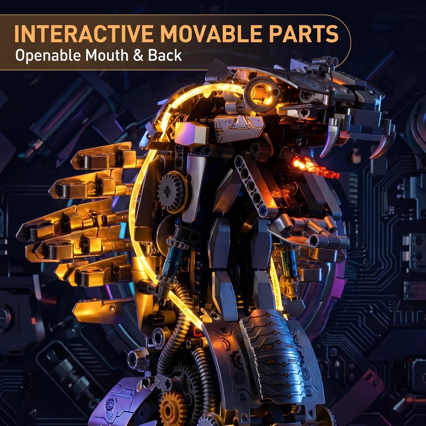 Mechanical Cobra Building Block Set, Compatible with LEGO for Adults, Steampunk Snake Animal Model, Collection Toy with Movable Head, Display Stand