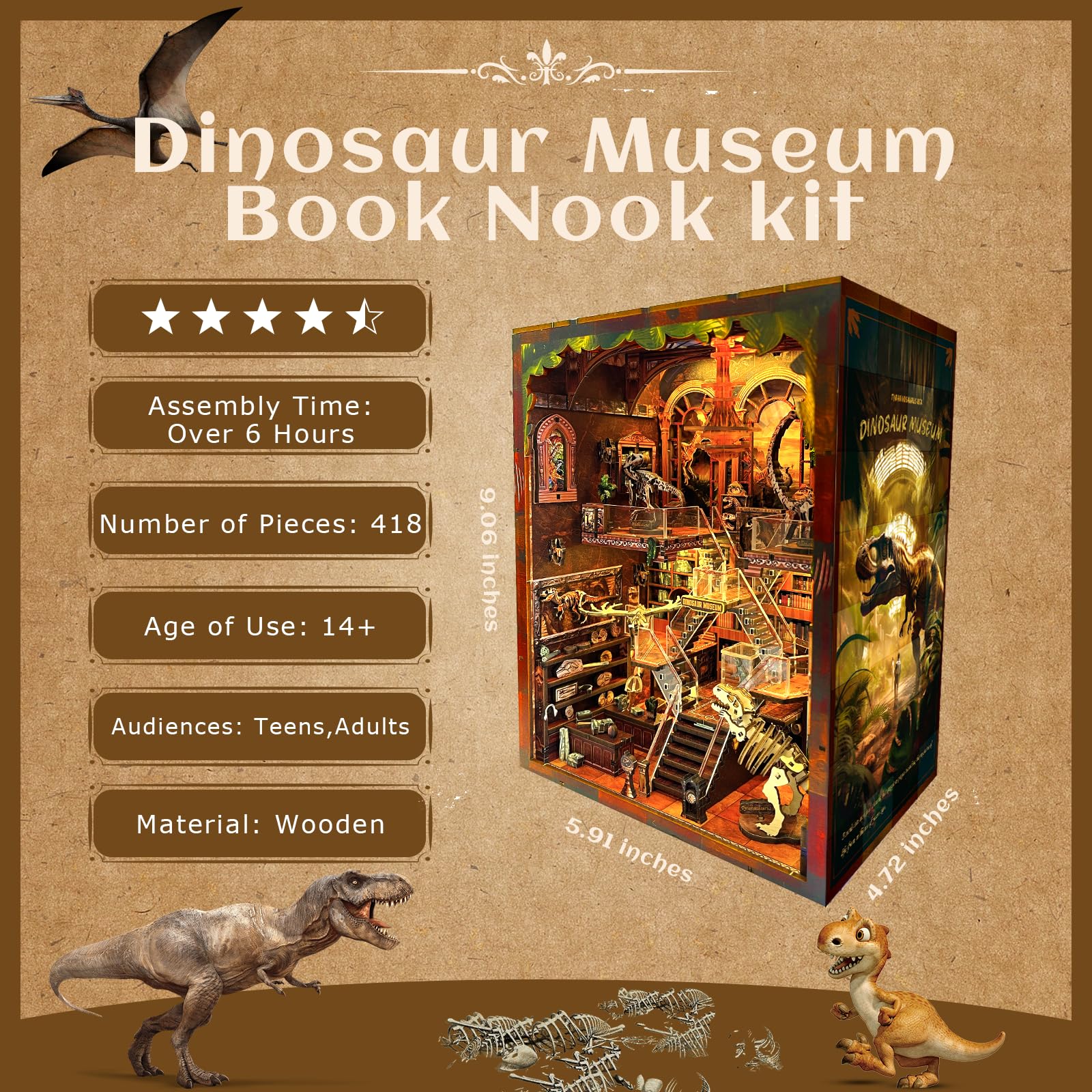 Book Nook Kit - DIY 3D Wooden Puzzle Miniature House with LED Lights - Creative Crafts for Adults - Bookshelf Insert Decor - Educational Gift