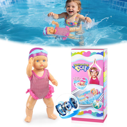 Waterproof Electric Swimming Doll for Pool and Bath, Interactive Swimmer Doll with Lifelike Backstroke, Fun Bath Toy for Toddlers, Excellent Summer