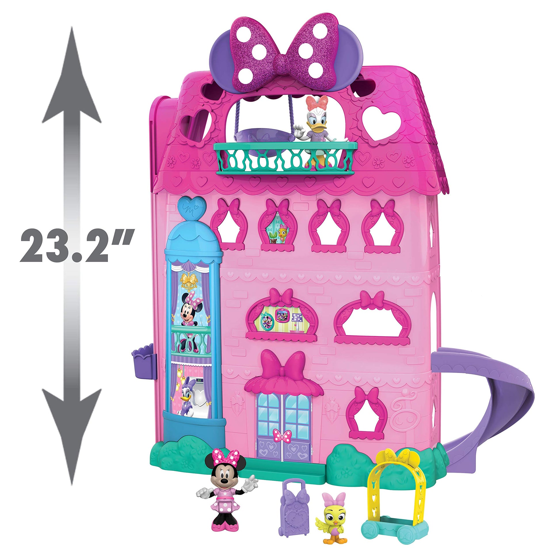 Minnie Mouse Bow-Tel Hotel, 20-piece Figure and Playset, 2-Sided Play with Lights, Sounds, and Elevator, Officially Licensed Kids Toys for Ages 3 Up