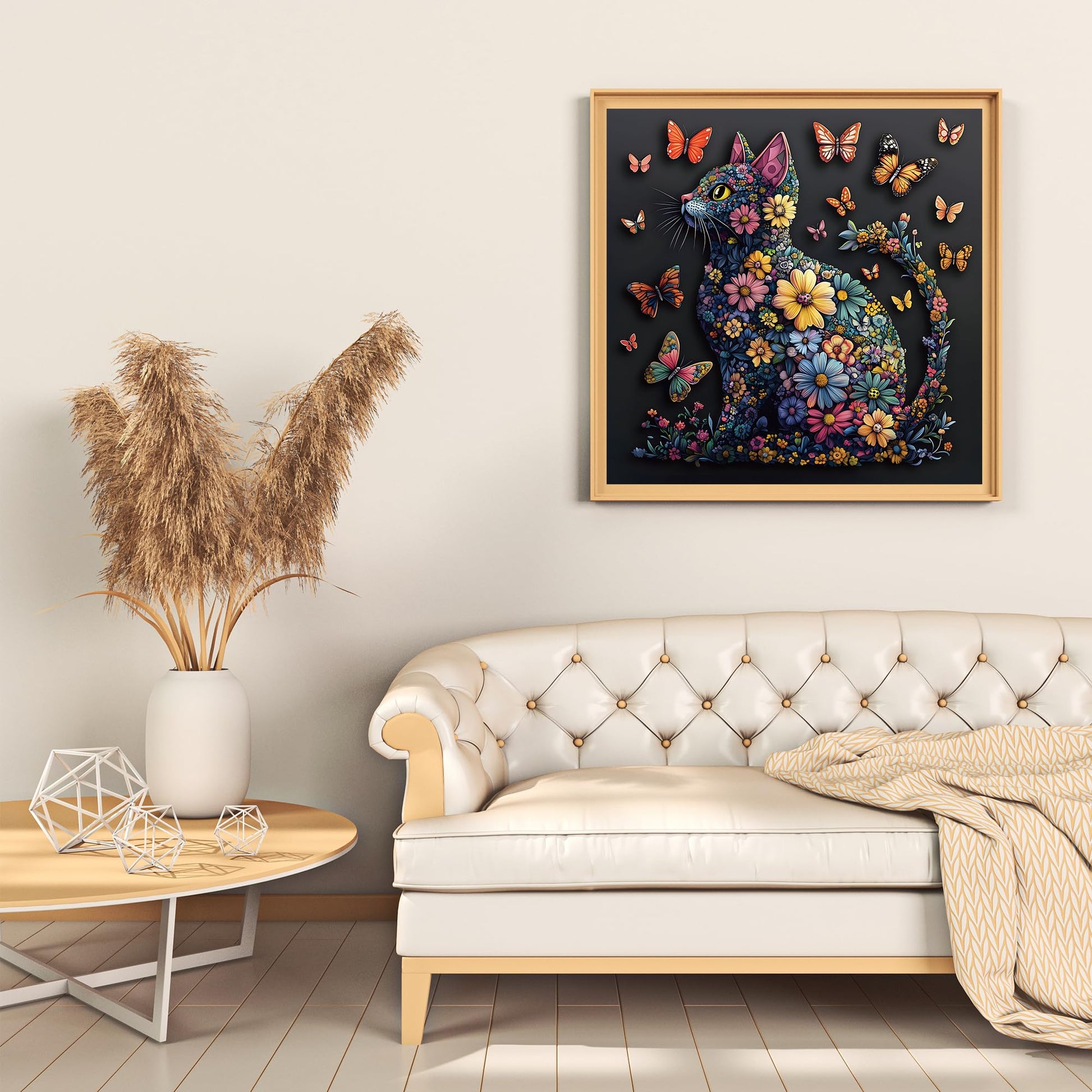 Cat 1000 Piece Puzzle for Adults, Butterfly Jigsaw Puzzles, Black Cat Flower Puzzle for Home Decor, Finished Size 23.98 * 23.98", with 1:1 Poster