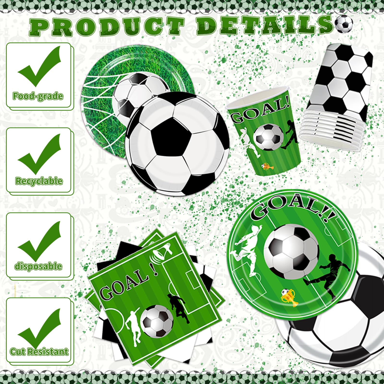 Bolake 172 Pcs Soccer Party Plates Tableware Set Serves 24 Soccer Party Decorations Supplies Includes Plates Napkins Banner Cups Tablecloth for Soccer