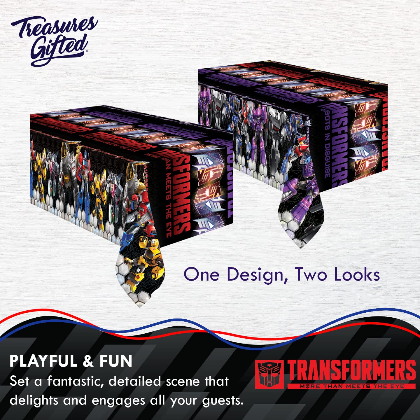 Treasures Gifted Officially Licensed Transformers Birthday Party Supplies - Pack of 3 Tablecloth for Birthday 54 x 108 Inches - Transformers Party