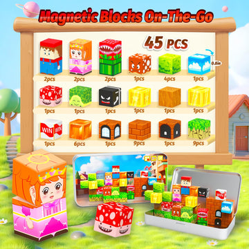 CEMECER Travel Magnetic Cubes, Portable STEM Building Blocks for Plane Road Trips, Magnetic Construction Toys for Kids