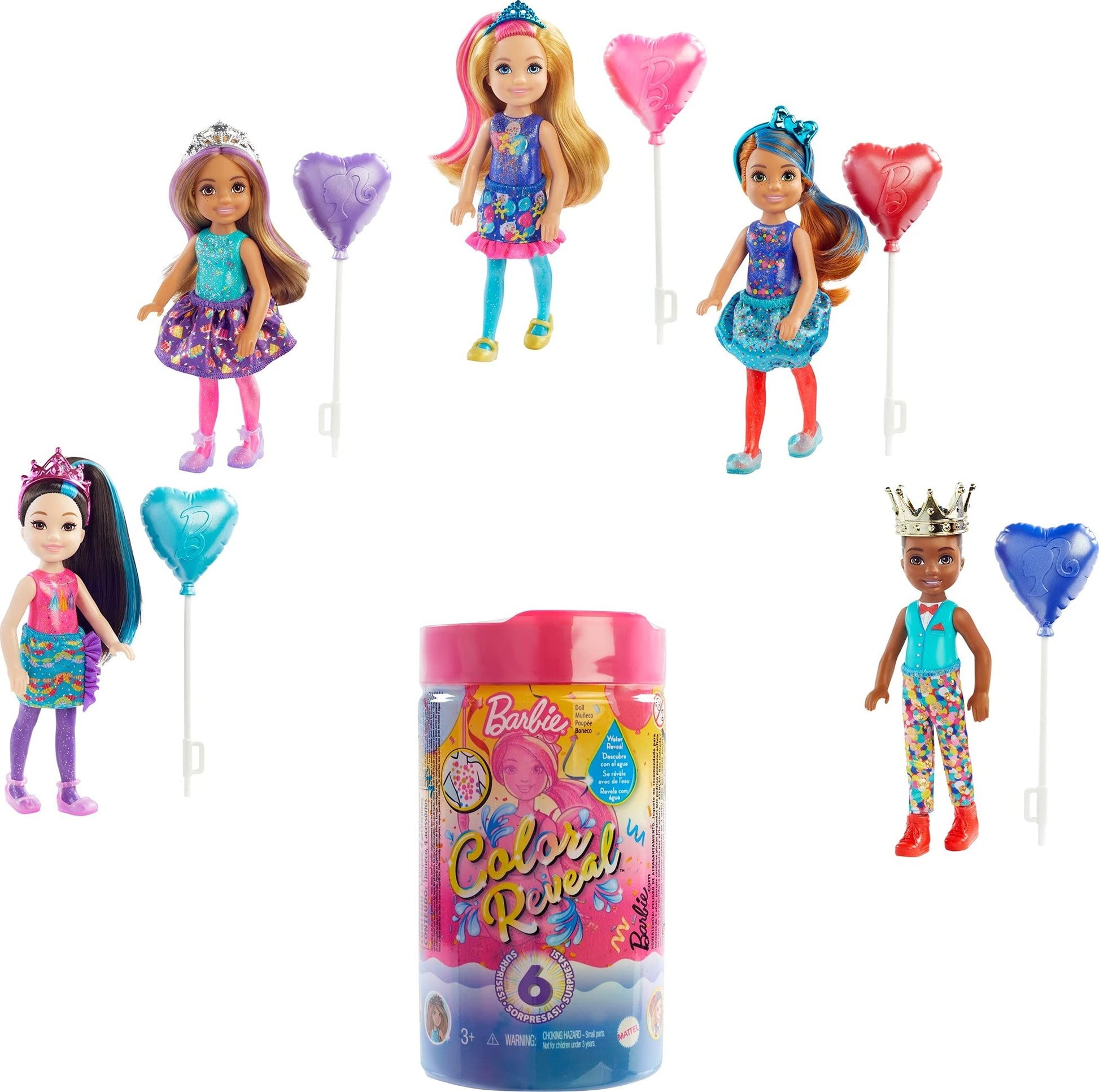 Barbie Chelsea Color Reveal Doll & Accessories, 6 Surprises Include Small Doll, Clothes & Color Change on Hair (Styles May Vary)