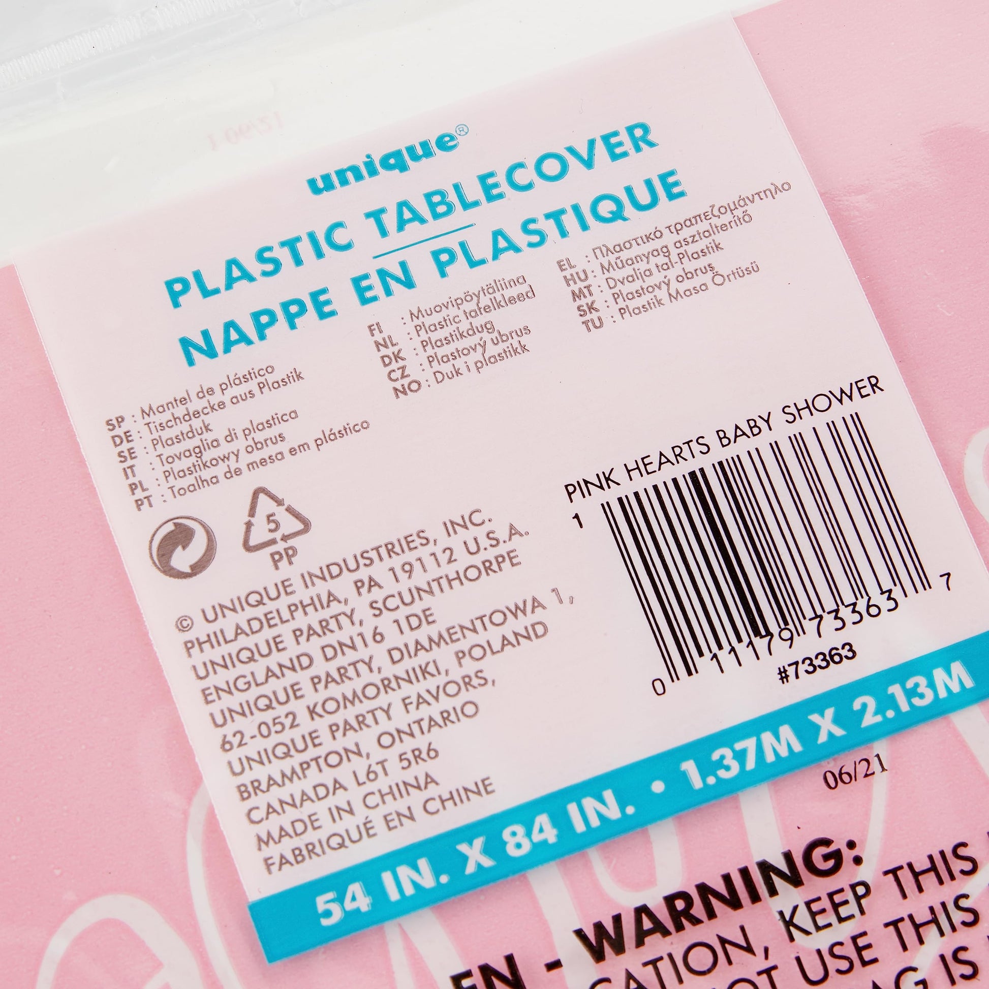 Pink Hearts "Baby Shower" Rectangular Plastic Table Cover 54" x 84" (1 Pc) - Charming & Elegant Party Decor for Your Celebration