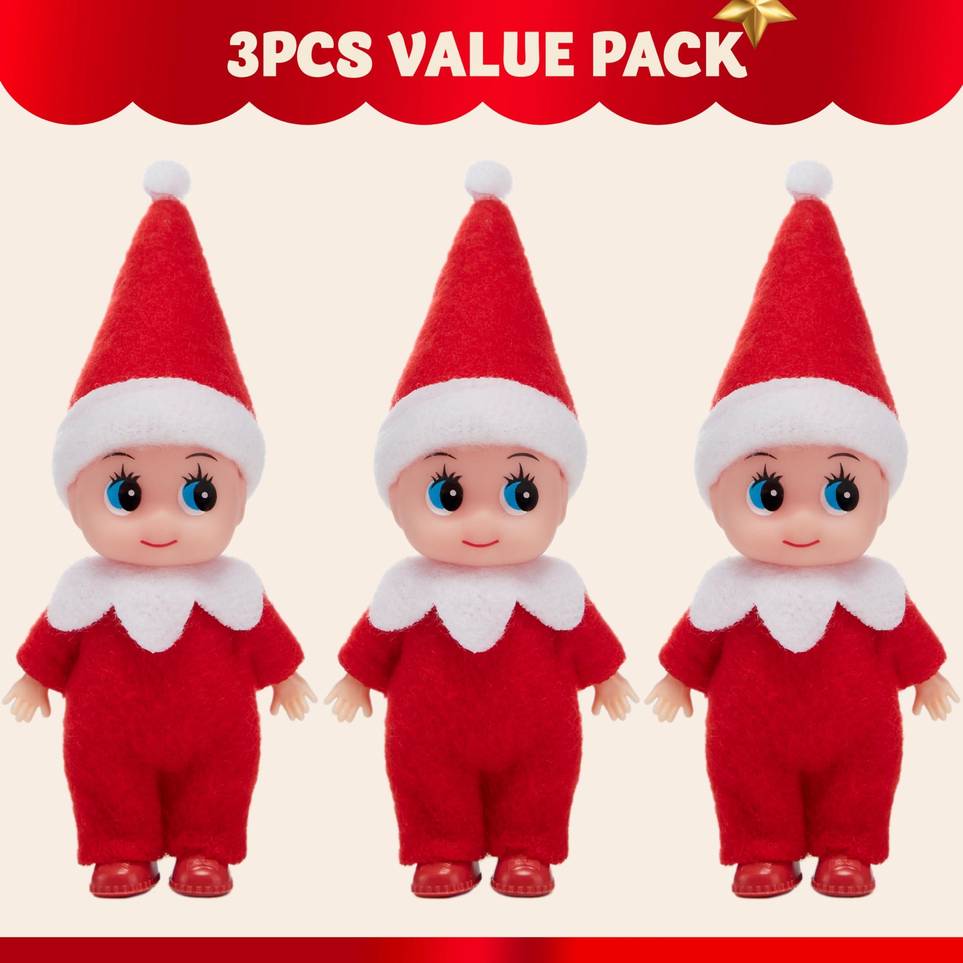 JOYIN 3PCS Christmas Red Tiny Elf Doll Soft Plush Toy for Xmas Decor Gift Accessories and Props, Christmas Party Decoration and Stocking Stuffers