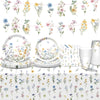 Wildflower Party Supplies Spring Floral Party Supplies Tableware with Wildflower Plates Napkins Cups Tablecloth Banner for Girls First Birthday Floral