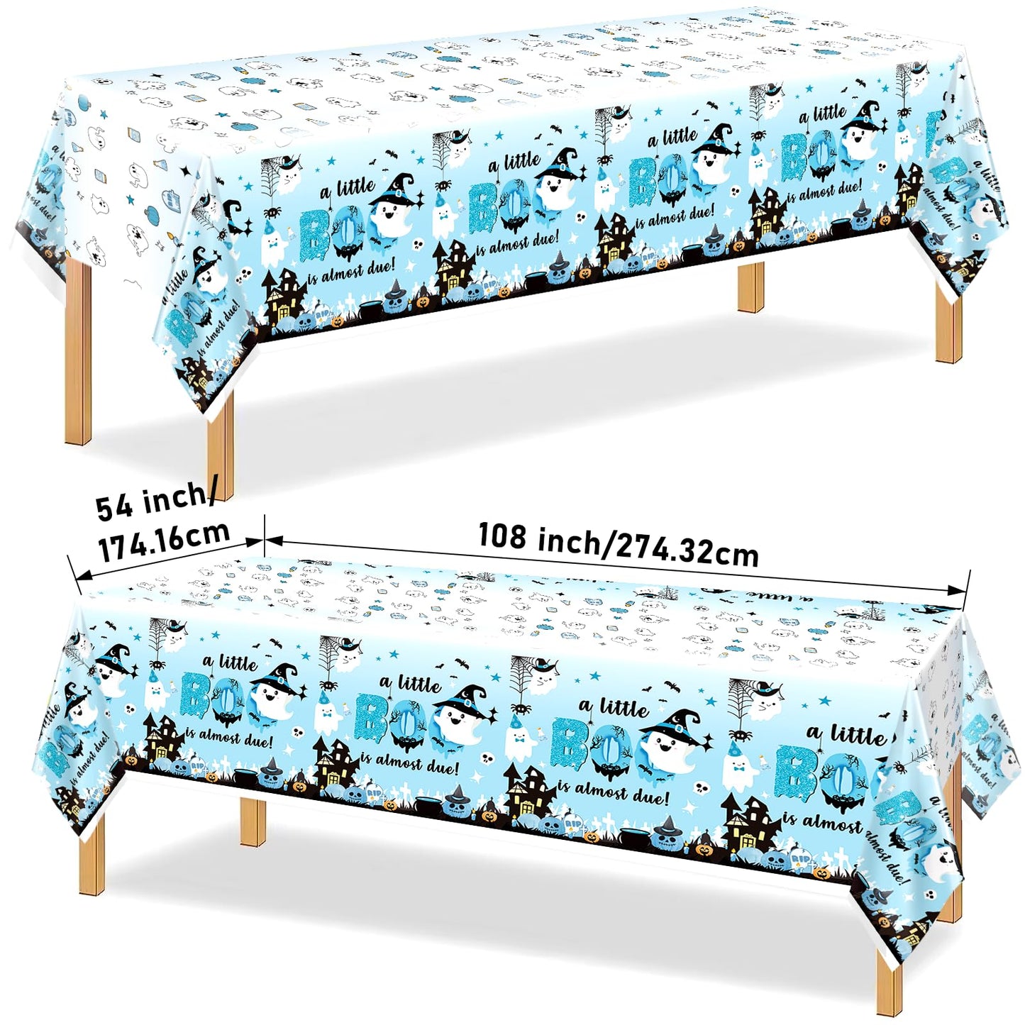 Yavxzvbw 3Pcs A Little Boo is Almost Due Baby Shower Boy Halloween Tablecloth Little Boo Baby Shower Decorations Boy for Blue Halloween Baby Shower