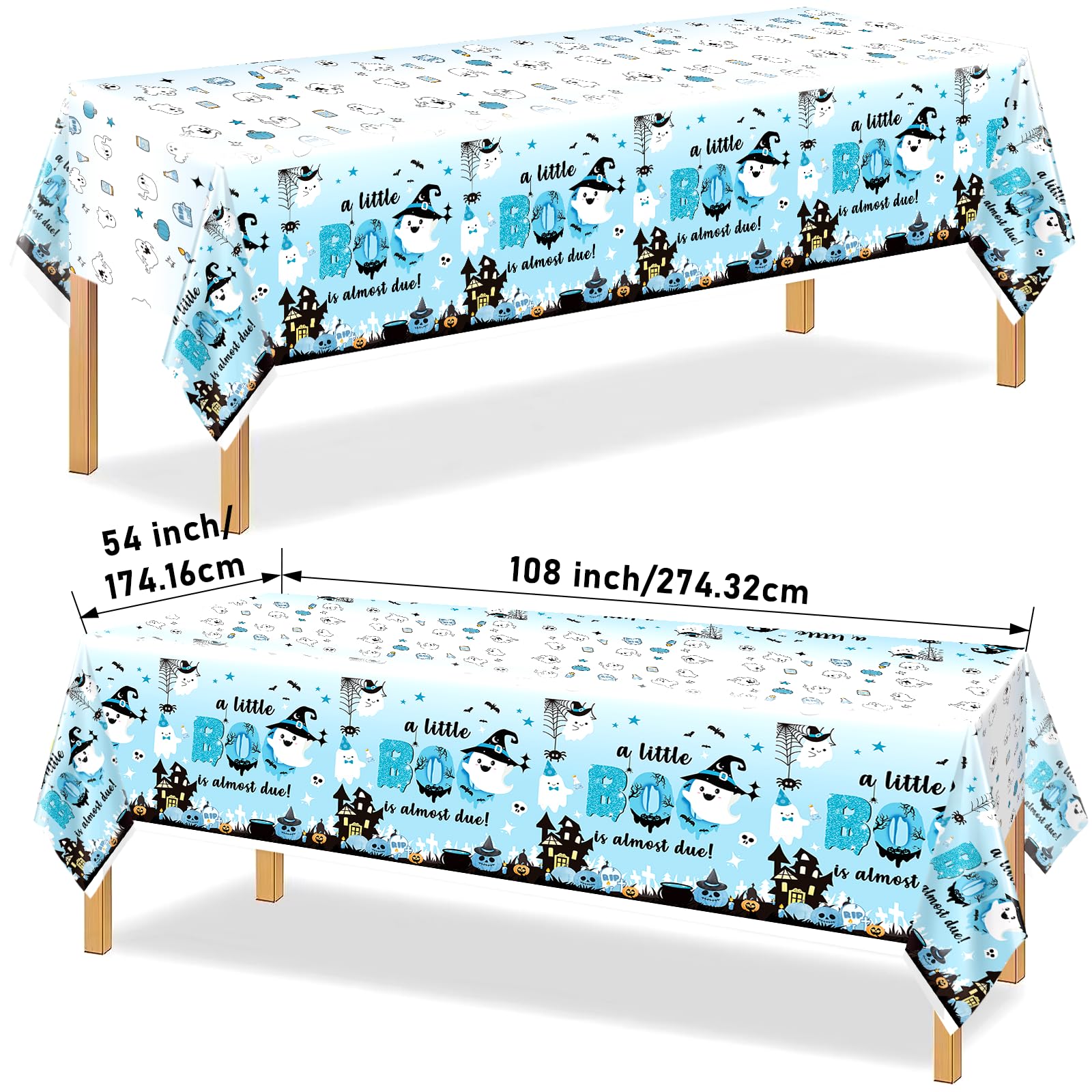 Yavxzvbw 3Pcs A Little Boo is Almost Due Baby Shower Boy Halloween Tablecloth Little Boo Baby Shower Decorations Boy for Blue Halloween Baby Shower