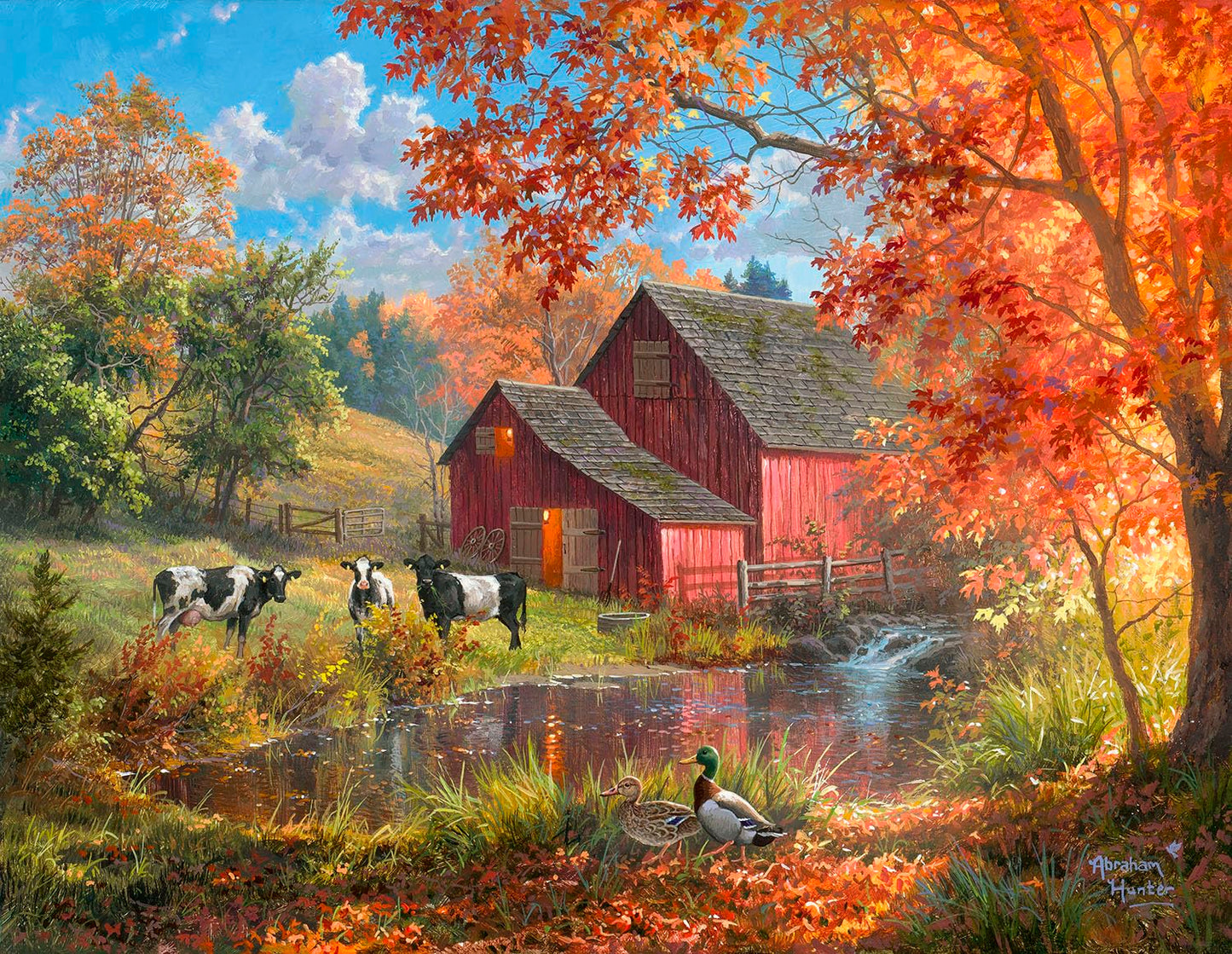 SUNSOUT INC - Farm Pond - 1000 pc Large Piece Jigsaw Puzzle by Artist: Abraham Hunter - Finished Size 27" x 35" - MPN# 69417