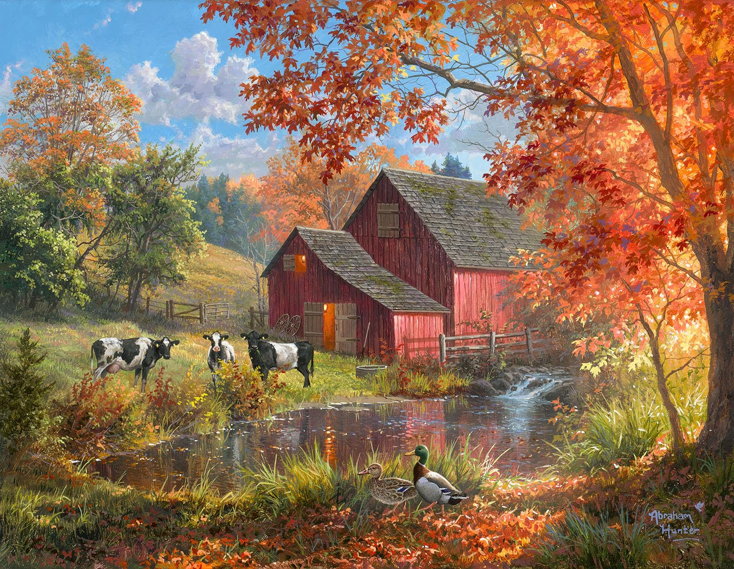 SUNSOUT INC - Farm Pond - 1000 pc Large Piece Jigsaw Puzzle by Artist: Abraham Hunter - Finished Size 27" x 35" - MPN# 69417