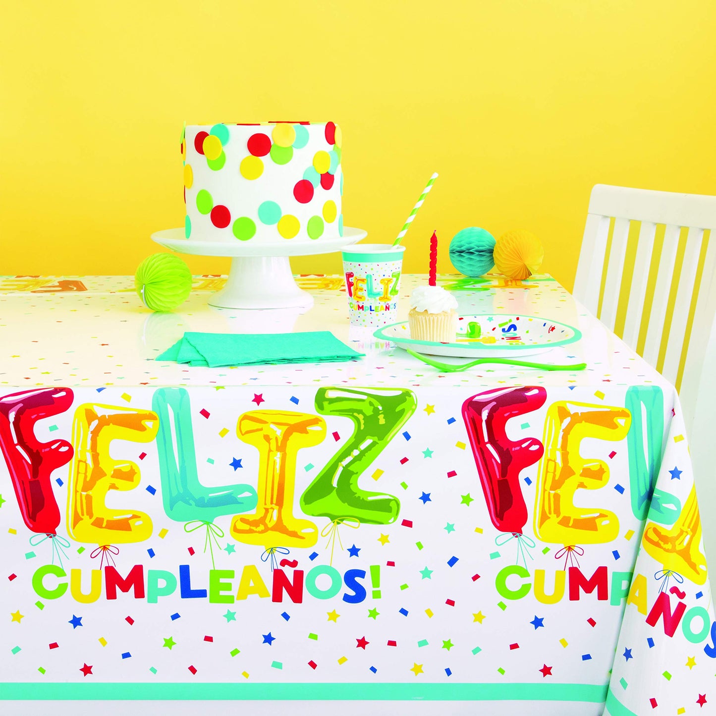 Unique Feliz Cumpleanos Plastic Table Cover - 54" x 84" (1 Pc) - Easy Cleanup Rectangular Tablecloth for Birthday Parties