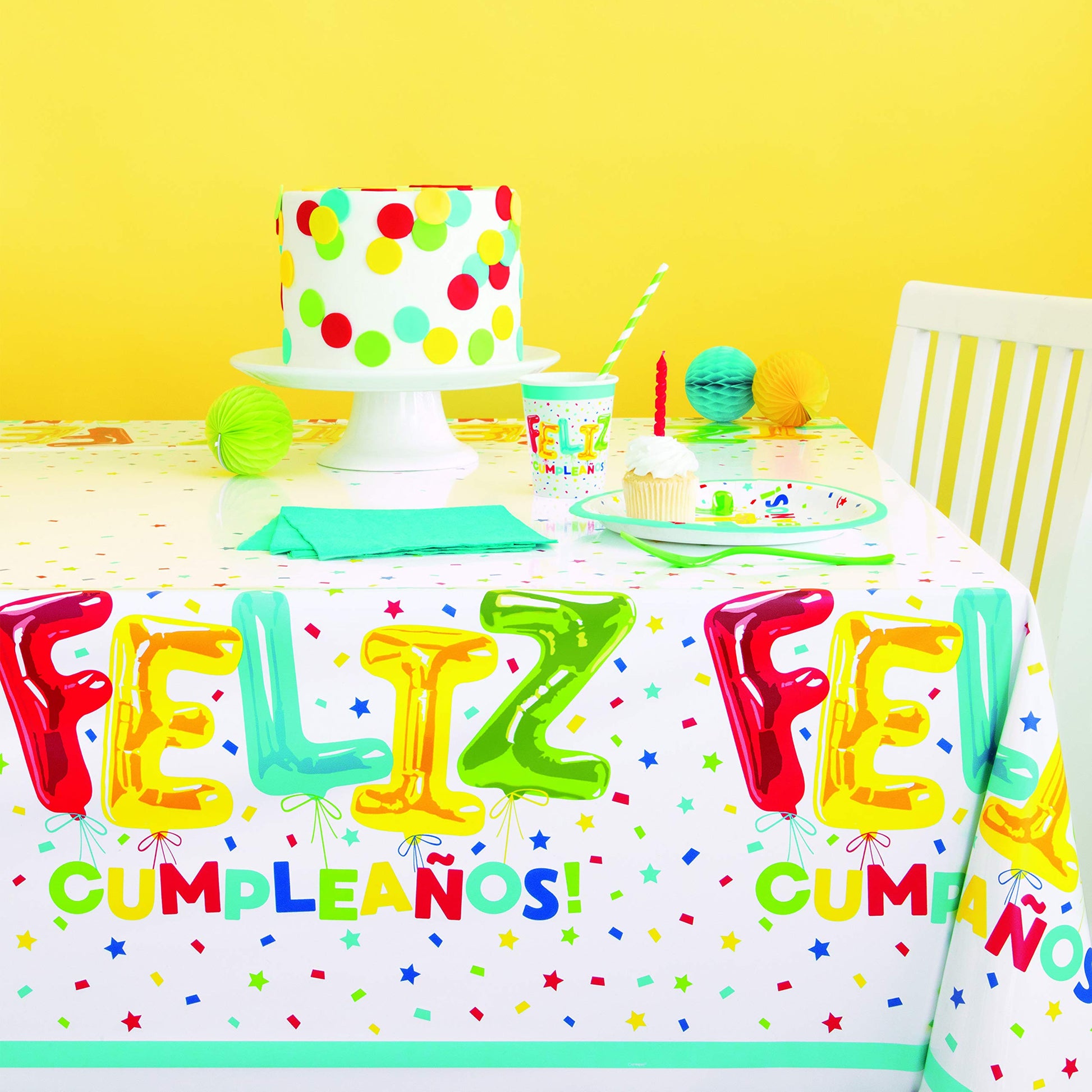 Unique Feliz Cumpleanos Plastic Table Cover - 54" x 84" (1 Pc) - Easy Cleanup Rectangular Tablecloth for Birthday Parties