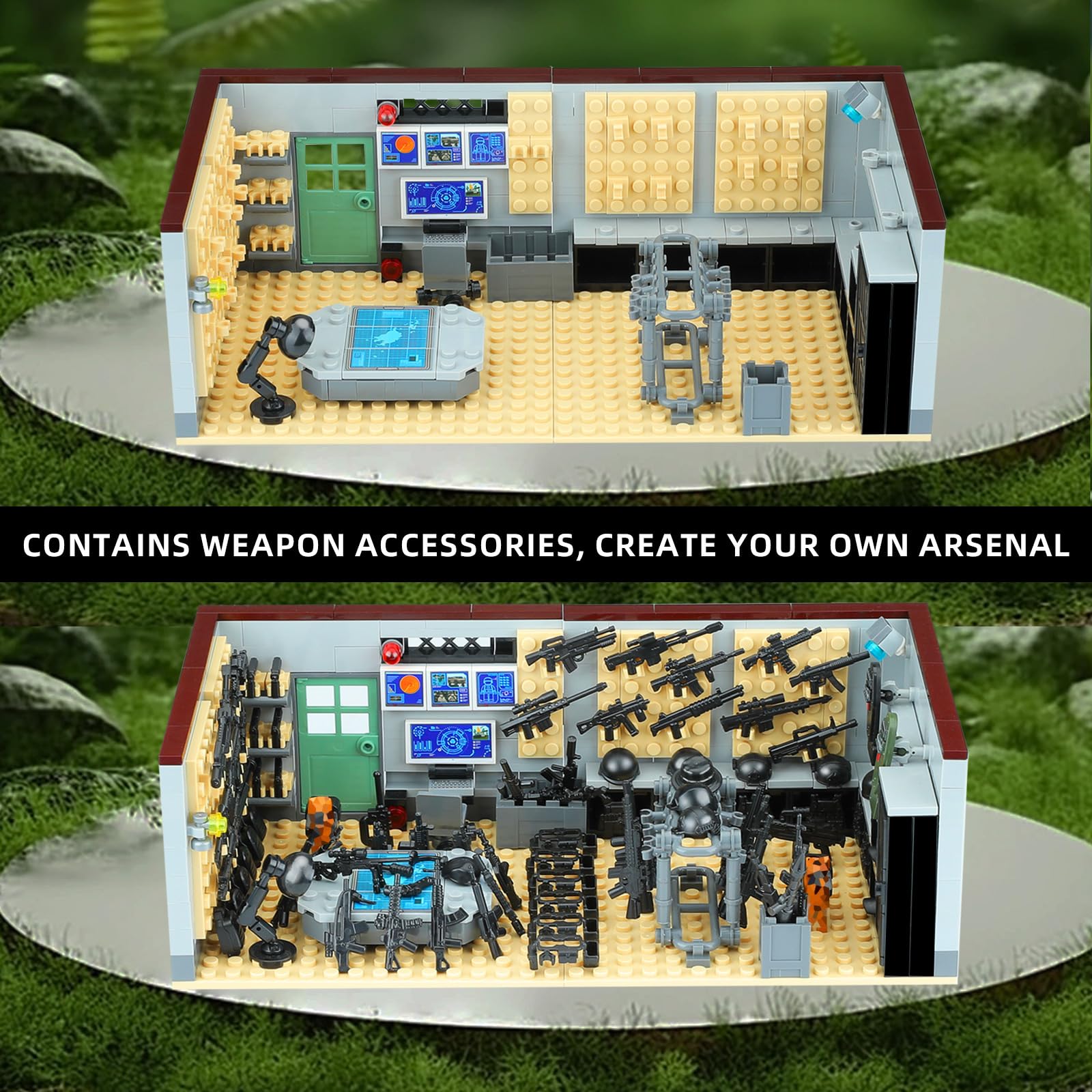 Army Military Base Building Blocks Set Toy, with 6 Police Figures and Swat TeamWeapons Pack,Compatible with Lego Armory Battle Brick,Suitable
