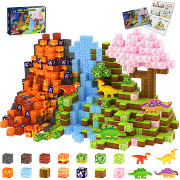 158PCS Magnetic Blocks- 1Inch Magnetic Cubes 3D Dinosaur World for Kids STEM Construction Toys - Learning Educational Magnetic Building Blocks