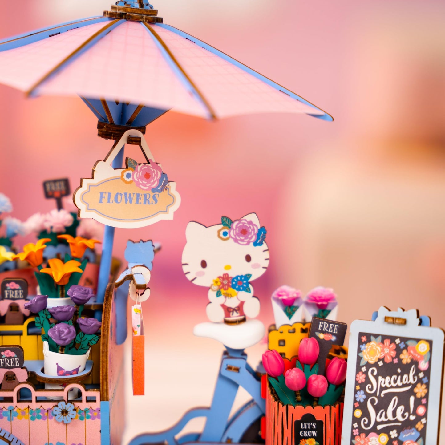 Hands Craft Hello Kitty And Friends Flower Cart 3D Wooden Puzzle Kit | DIY Floral Model | Arts & Crafts for Adults & Kids | Creative Hobby Kits |