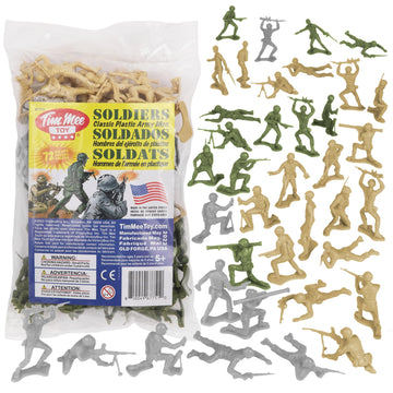 TimMee Plastic Army Men OD Green, Tan & Gray 72pc Soldier Figures - Made in USA