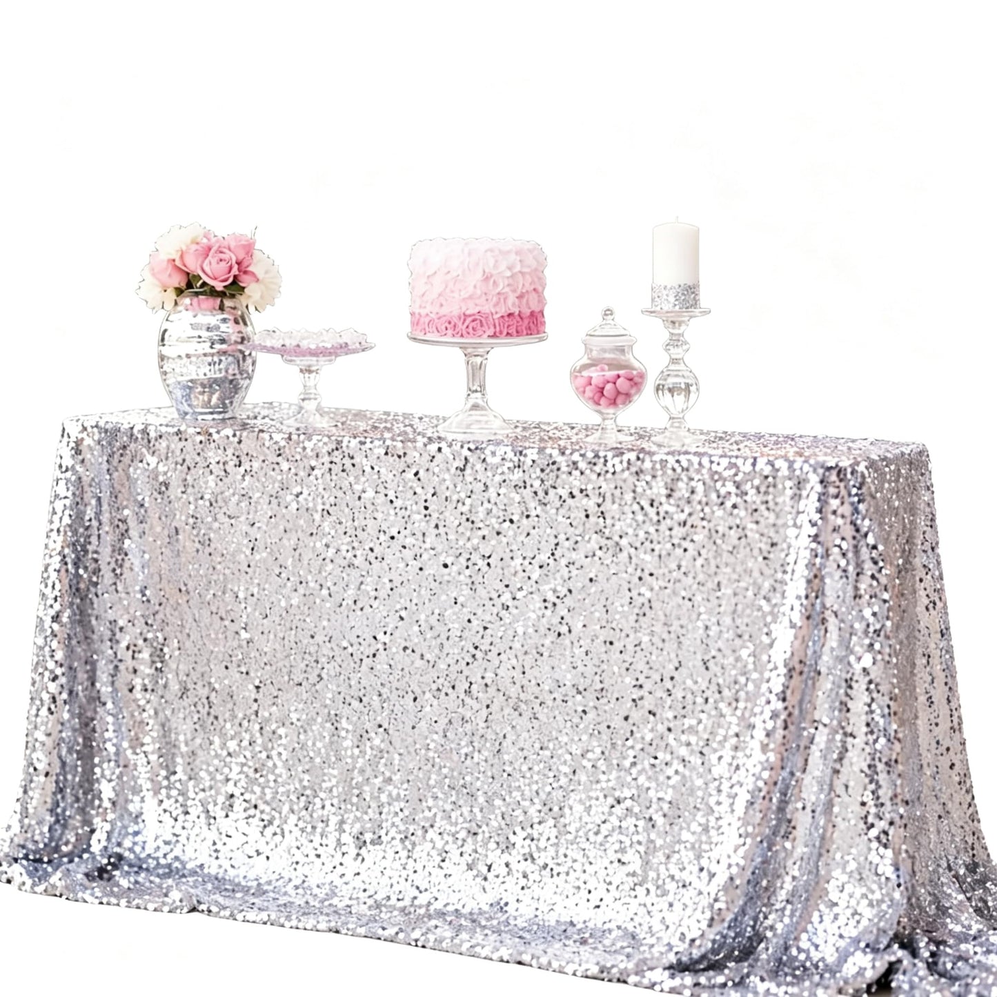 ShiDianYi Silver Sequin Tablecloth 50x72, Sparkly Glitter for Wedding Party