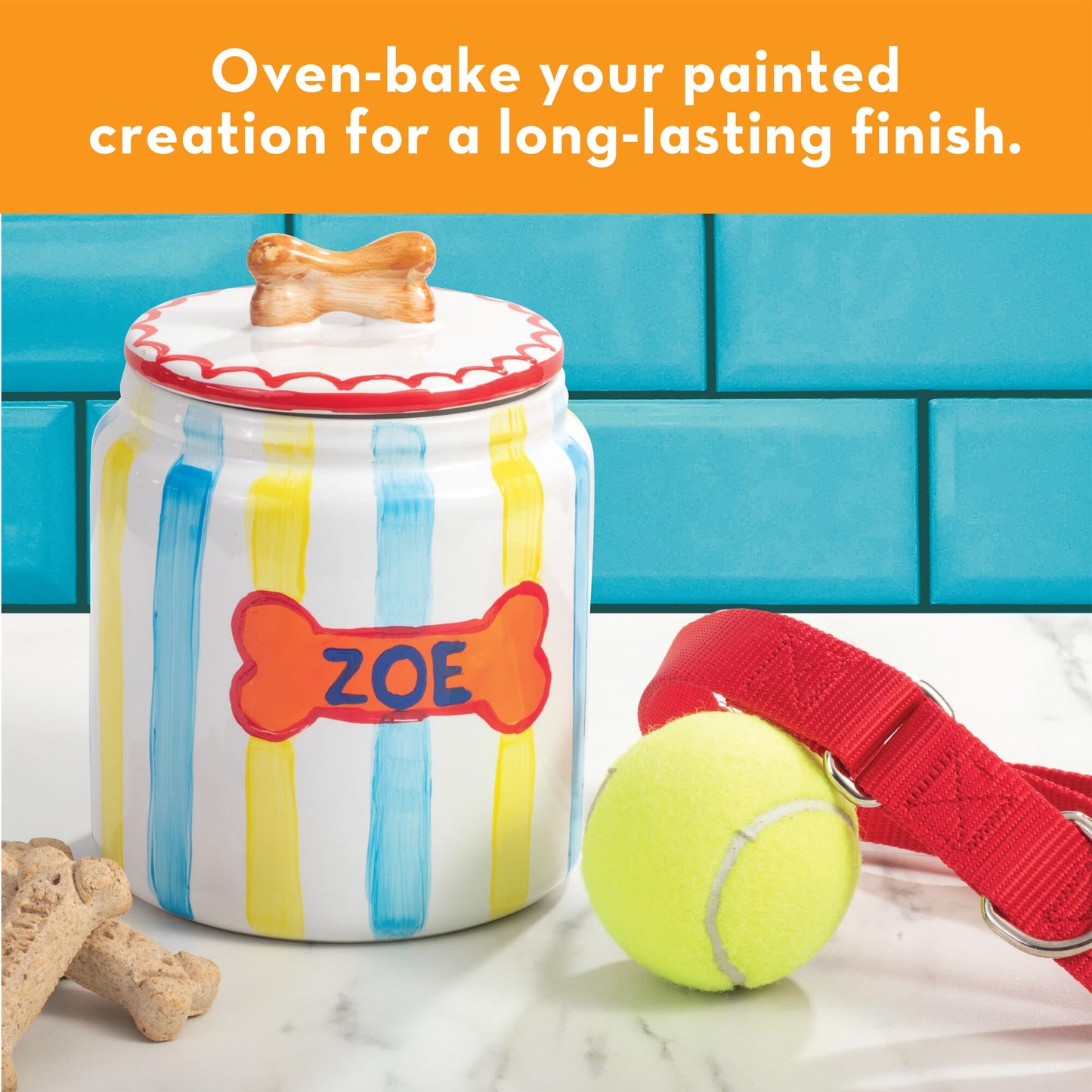 MindWare Paint Your Own Porcelain: Dog Treat Jar Craft Kit - Includes Porcelain Dog Treat jar, 12 Bright Colors of Porcelain Paint, 2 paintbrushes