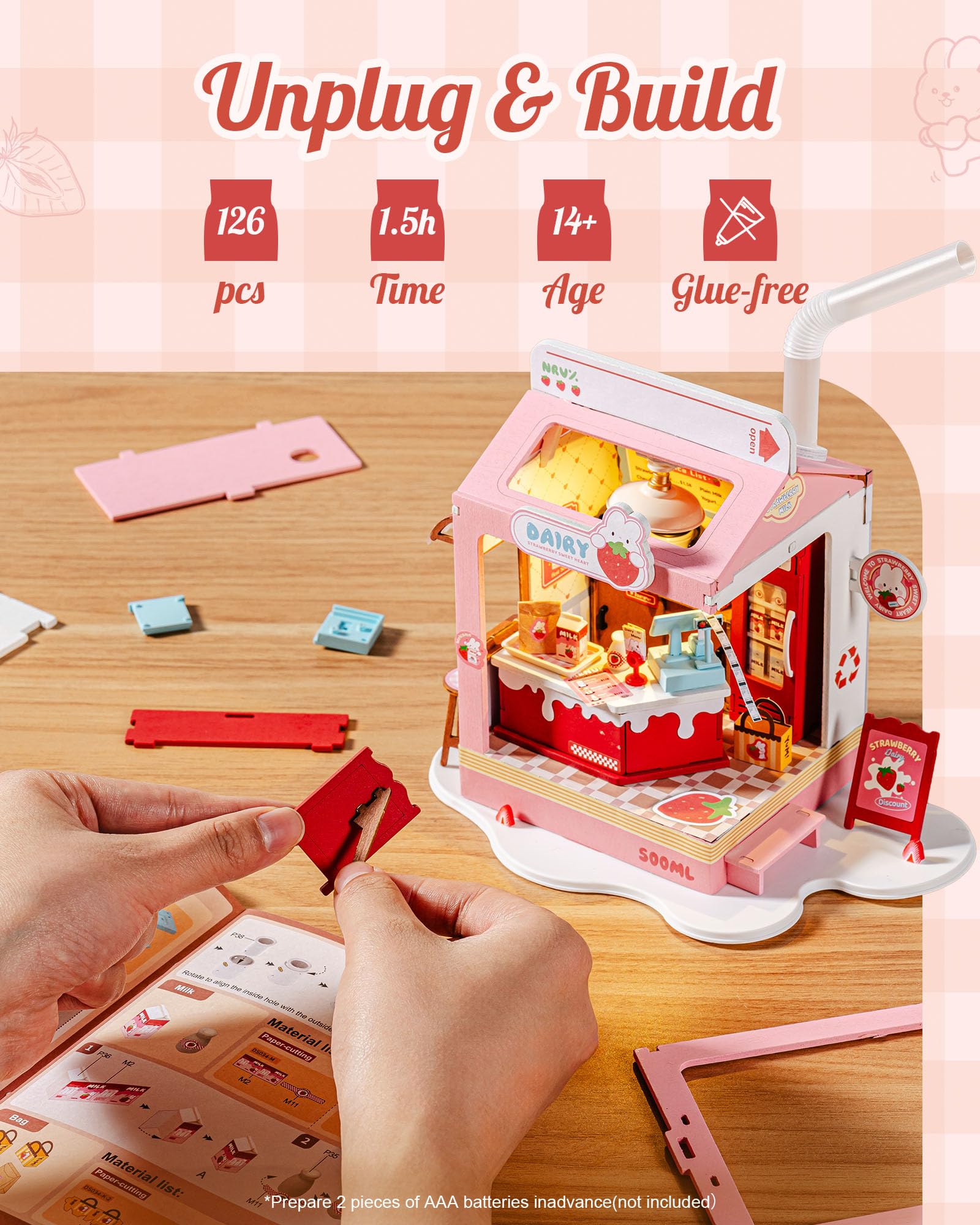 Robotime DIY Miniature House Kit, 1:28 Scale Tea Shop Scale Diorama Dollhouse with LED Lights, 3D Wooden Puzzle for Adults, Creative Crafts & Unique