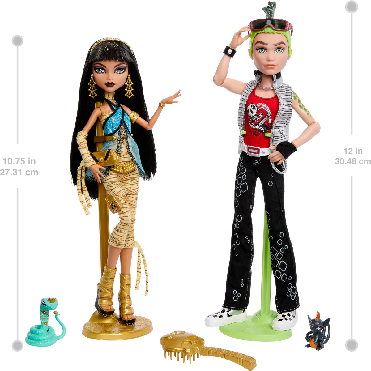 Monster High Booriginal Creeproduction Dolls 2-Pack, Cleo De Nile & Deuce Gorgon Collectible Reproductions with Doll Stands, Diaries & Pets