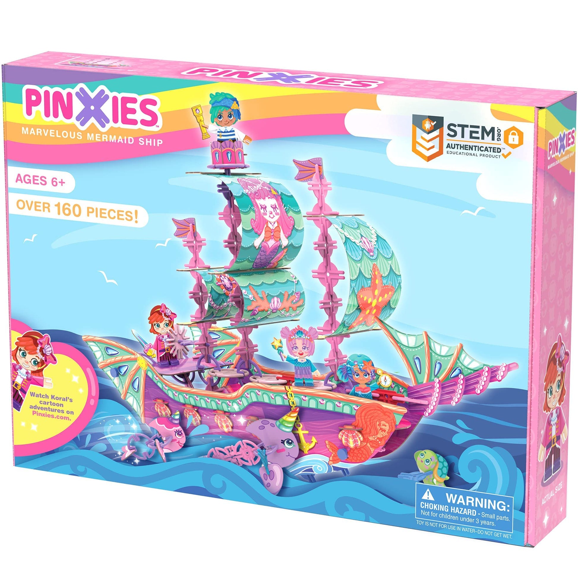 PINXIES Marvelous Mermaid Ship | Build-Your-Own Magical Boat Play Set, Kids 3D Puzzle Toy - STEM Girl Toys Ages 6-7 and Up