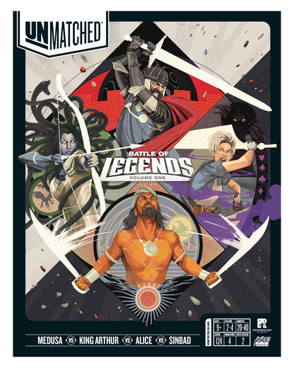 Restoration Games Unmatched Battle of Legends Vol 1 - Strategy Board Game for 2 to 4 Players - Expansion with 4 Heroes and Battlefields - 20-40 Min