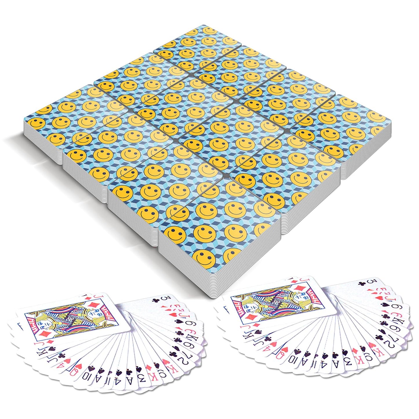 Gamie Mini Smile Playing Cards Deck - Pack of 12-2.5 Inches Tall - Blue Checkerboard Background - Poker-Casino Cards - Carnival Prize, Party Favor