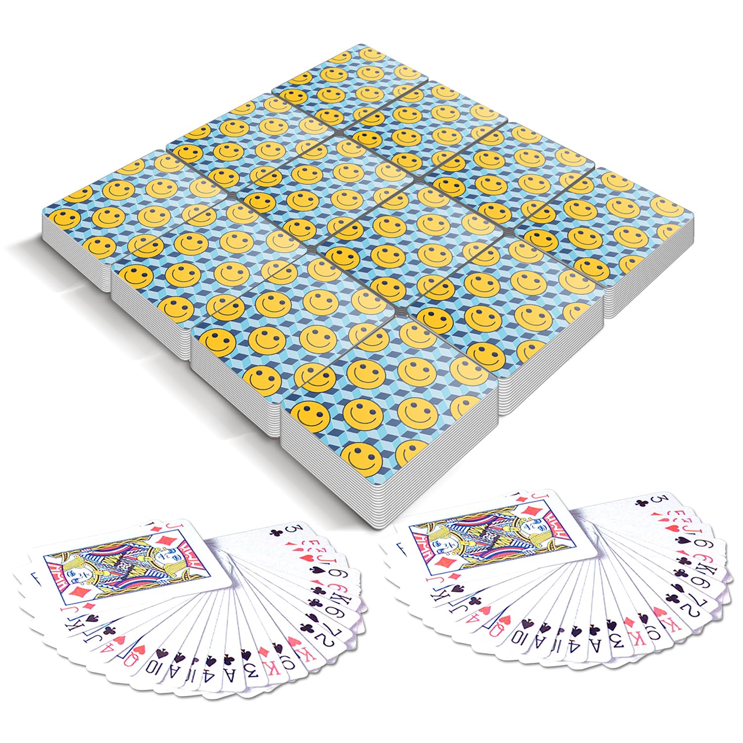 Gamie Mini Smile Playing Cards Deck - Pack of 12-2.5 Inches Tall - Blue Checkerboard Background - Poker-Casino Cards - Carnival Prize, Party Favor