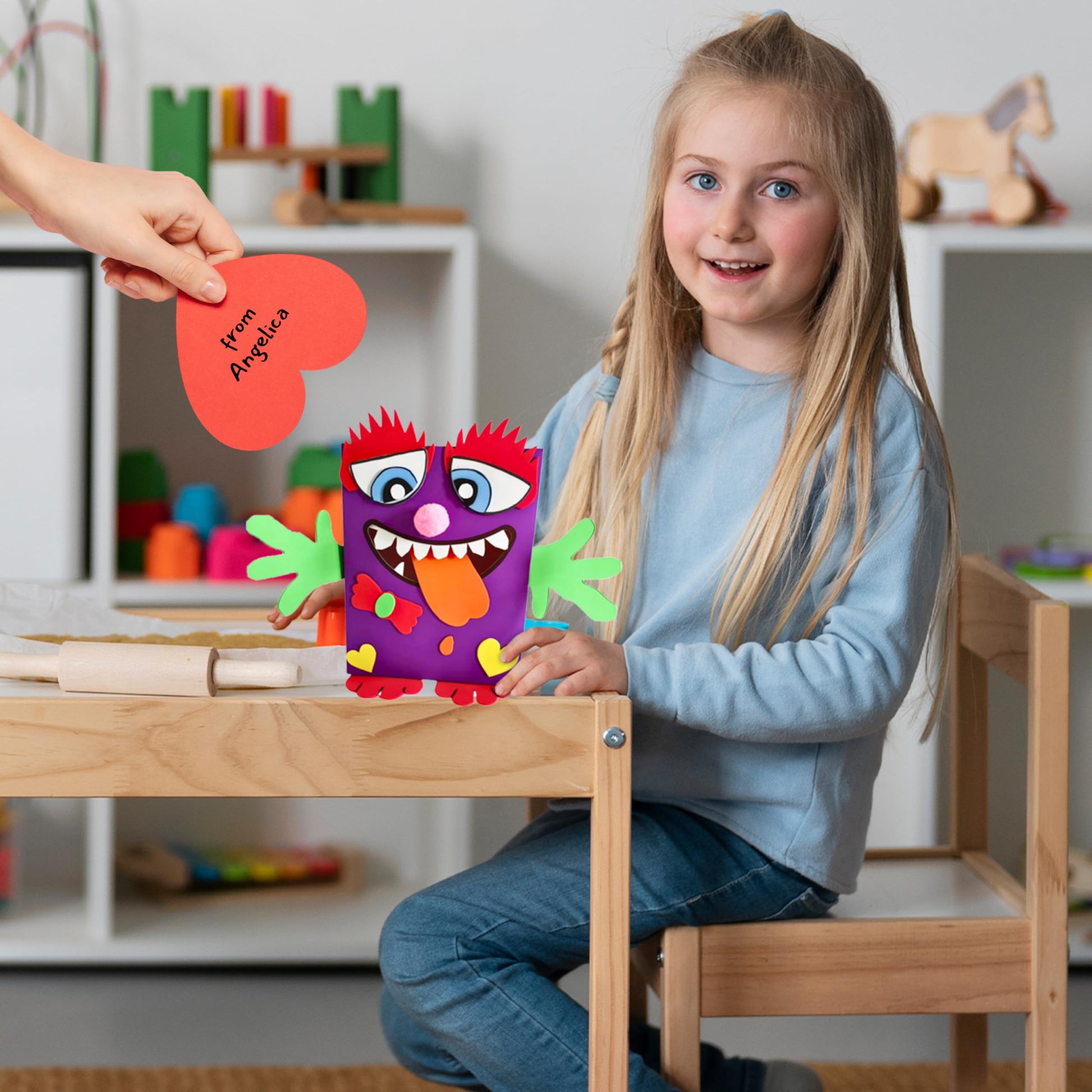 4E's Novelty DIY Monster Valentines Card Box Craft Kit - Makes 1 Valentines Day Crafts for Kids, Valentine Mailbox for Classroom Exchange Party