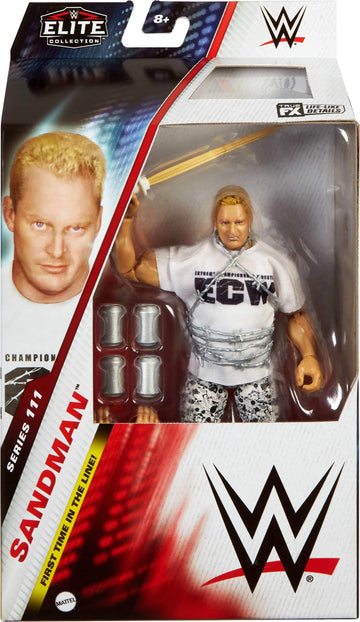 Mattel WWE Elite Action Figure & Accessories, 6-inch Collectible The Sandman with 25 Articulation Points, Life-Like Look & Swappable Hands