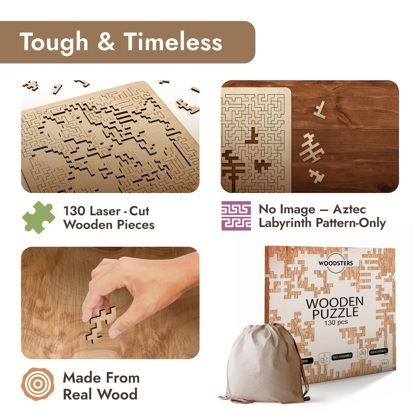 WOODSTERS Mind Bending Wooden Jigsaw Puzzle - Difficult Challenging Impossible Puzzles for Adults, Advanced Hard Jigsaw Puzzles - Aztec Labyrinth