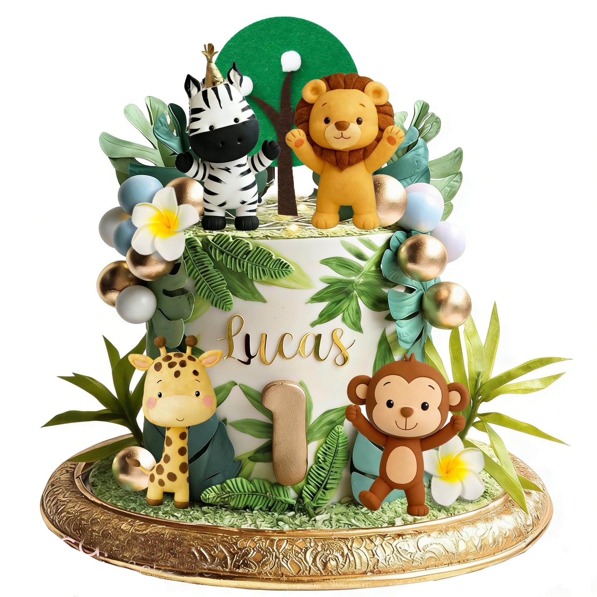 Jungle Safari Animal Cake Topper with Lion Giraffe Monkey Zebra Balls for Wild Animals Themed Birthday Supplies