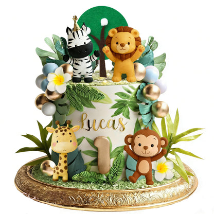 Jungle Safari Animal Cake Topper with Lion Giraffe Monkey Zebra Balls for Wild Animals Themed Birthday Supplies