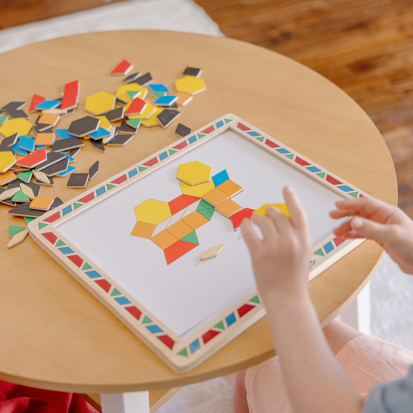 Melissa & Doug Deluxe Wooden Magnetic Pattern Blocks Set - Educational Toy with 120 Magnets and Carrying Case, Multi/None, 1 EA, English Only.