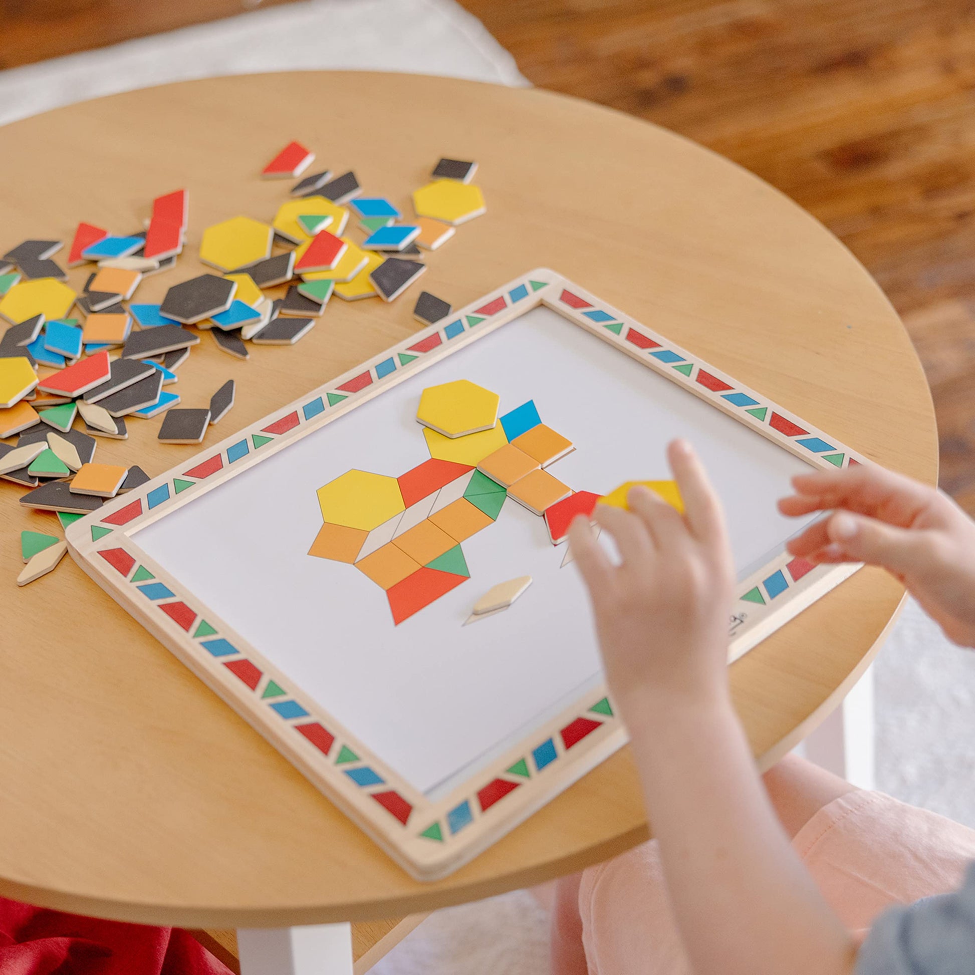 Melissa & Doug Deluxe Wooden Magnetic Pattern Blocks Set - Educational Toy with 120 Magnets and Carrying Case, Multi/None, 1 EA, English Only.