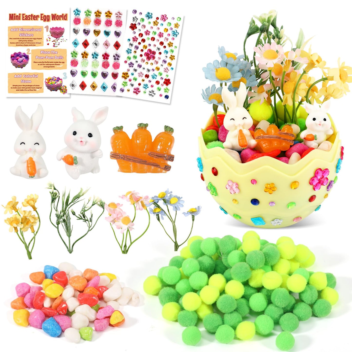 Easter Bunny Terrarium Kit for Kids, Mini Flower Garden Arts & Crafts, Easter Basket Stuffers, Rabbit Gardening Gift for Boys and Girls Ages 4-12