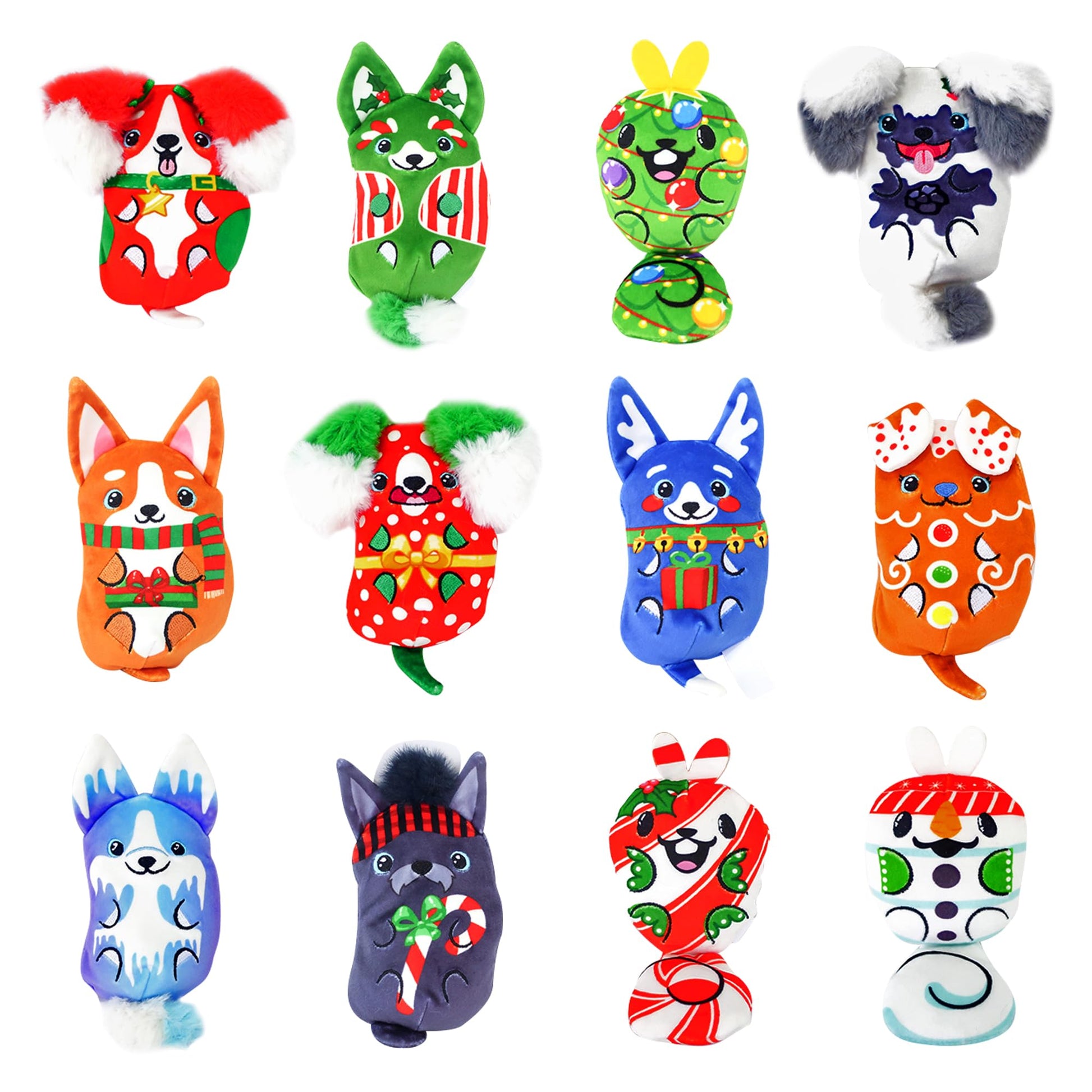 Dogs vs Squirls Christmas Mystery 12-Pack | Christmas Blind Bags for Boys and for Girls | Mystery Bags for Advent Calendars | Plush Bean-Filled Dogs
