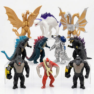 JAYKENIXO 10 Pack Monster Action Figures Set - Dragon, Scar, Kong & Kaiju Creature Toys with Movable Joints, Collectible Battle Figures for Kids