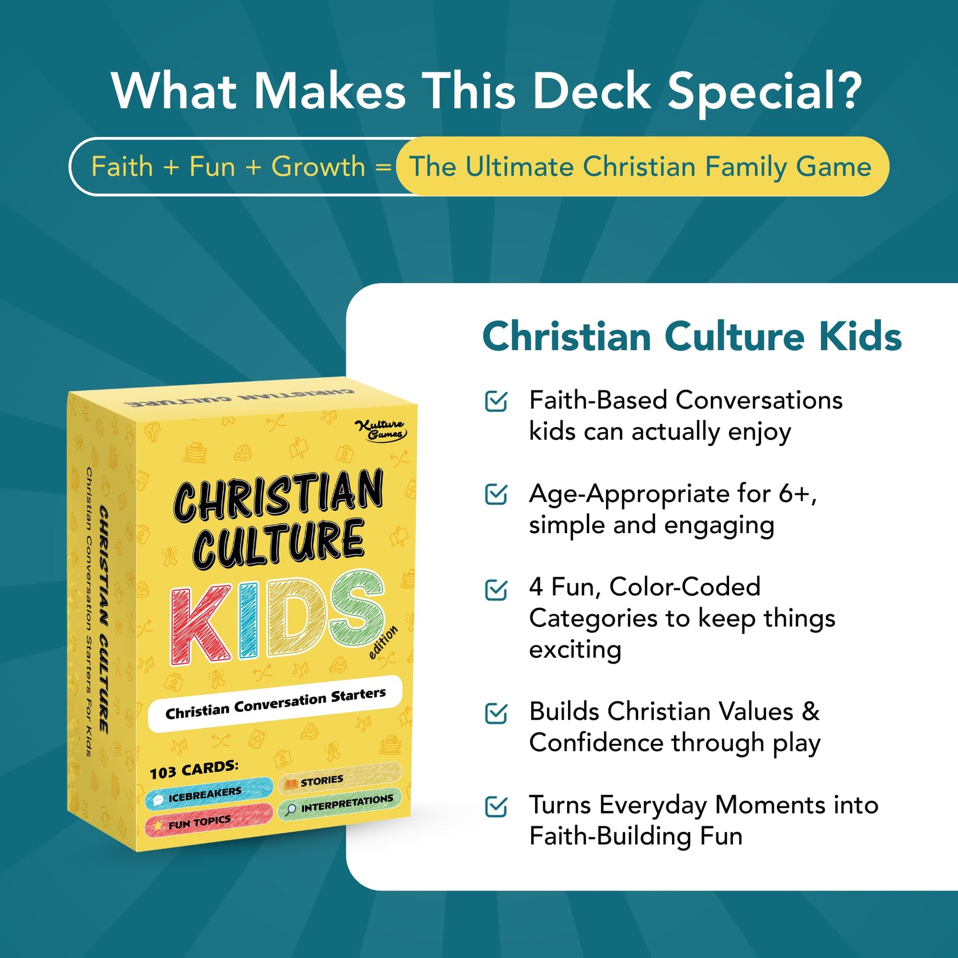 Kulture Games - Bible Conversation Cards for Kids - Christian Family Games - Faith Based Educational Card Games - Sunday School Christian - Gifts