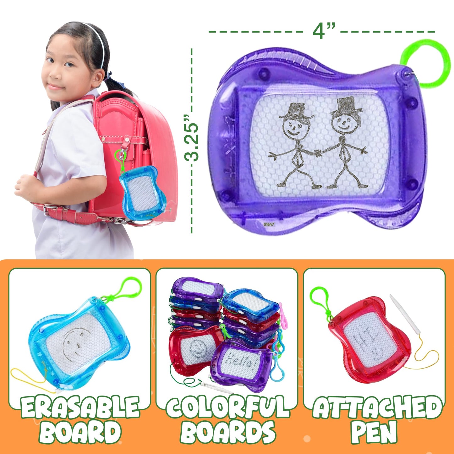 Pack of 24 Mini Magnetic Drawing Board for Kids - Backpack Keychain Clip Drawing Boards, Erasable Doodle Sketch Writing Pad, Birthday Kids Party