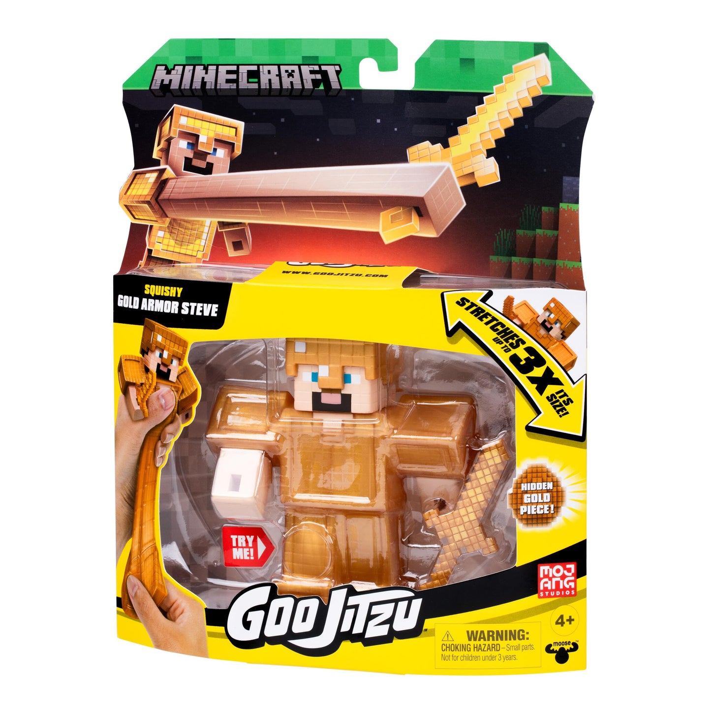 Goo JIT Zu Minecraft Stretchy Figures, Creeper, Skeleton, Gold Armor Steve